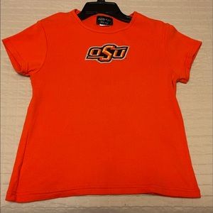 Rhinstone trim Oklahoma State University women’s cut knit top.